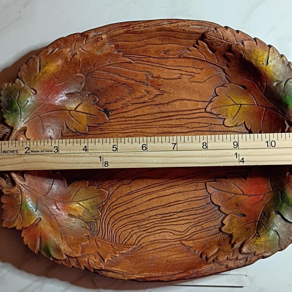 Vintage Royal Gorge Bridge Co Faux Wood Grape Leaf Souvenir Tray Platter 10.5in